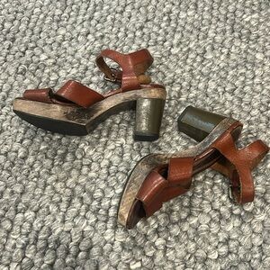 Marni Brown Leather Wooden Block Heels Size 37